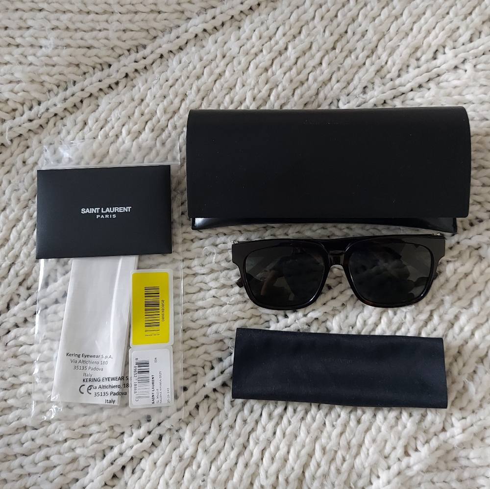 SAINT LAURENT Women's Havana Brown Square Sunglasses - Picture 2 of 14